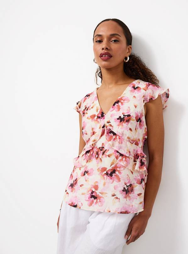Pink Floral Print Ruffle Front Blouse 14